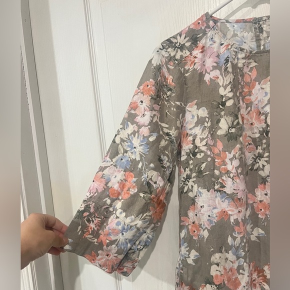 FINAL PRICE J. Jill Medium Love Linen Lagenlook Floral Caraway Ruffle Hem Dress - Picture 3 of 8